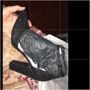 Black sparkle chunk heels